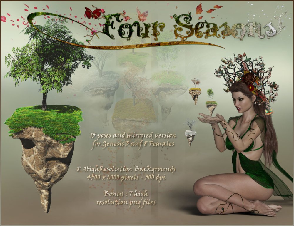 Four Seasons – Backgrounds and Poses for Genesis 3 and 8 Females