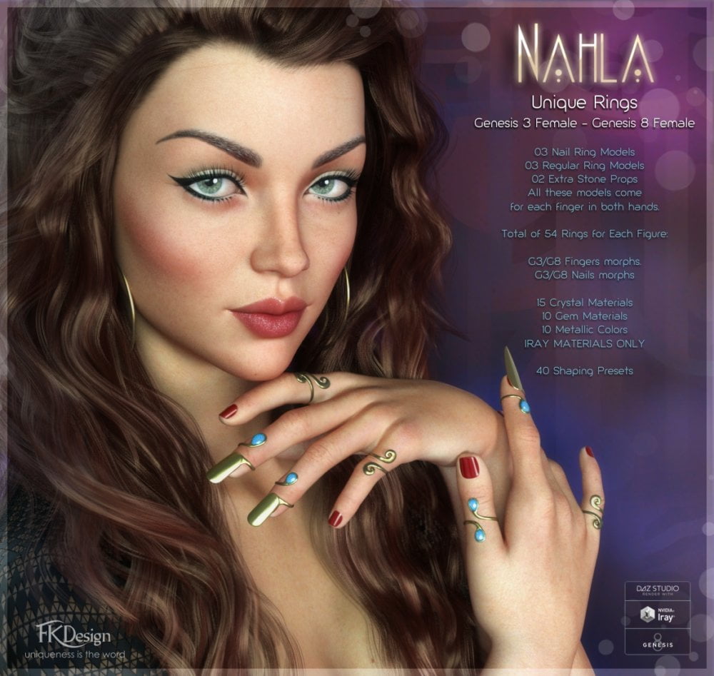 Nahla Rings G3f And G8f ⋆ Freebies Daz 3d