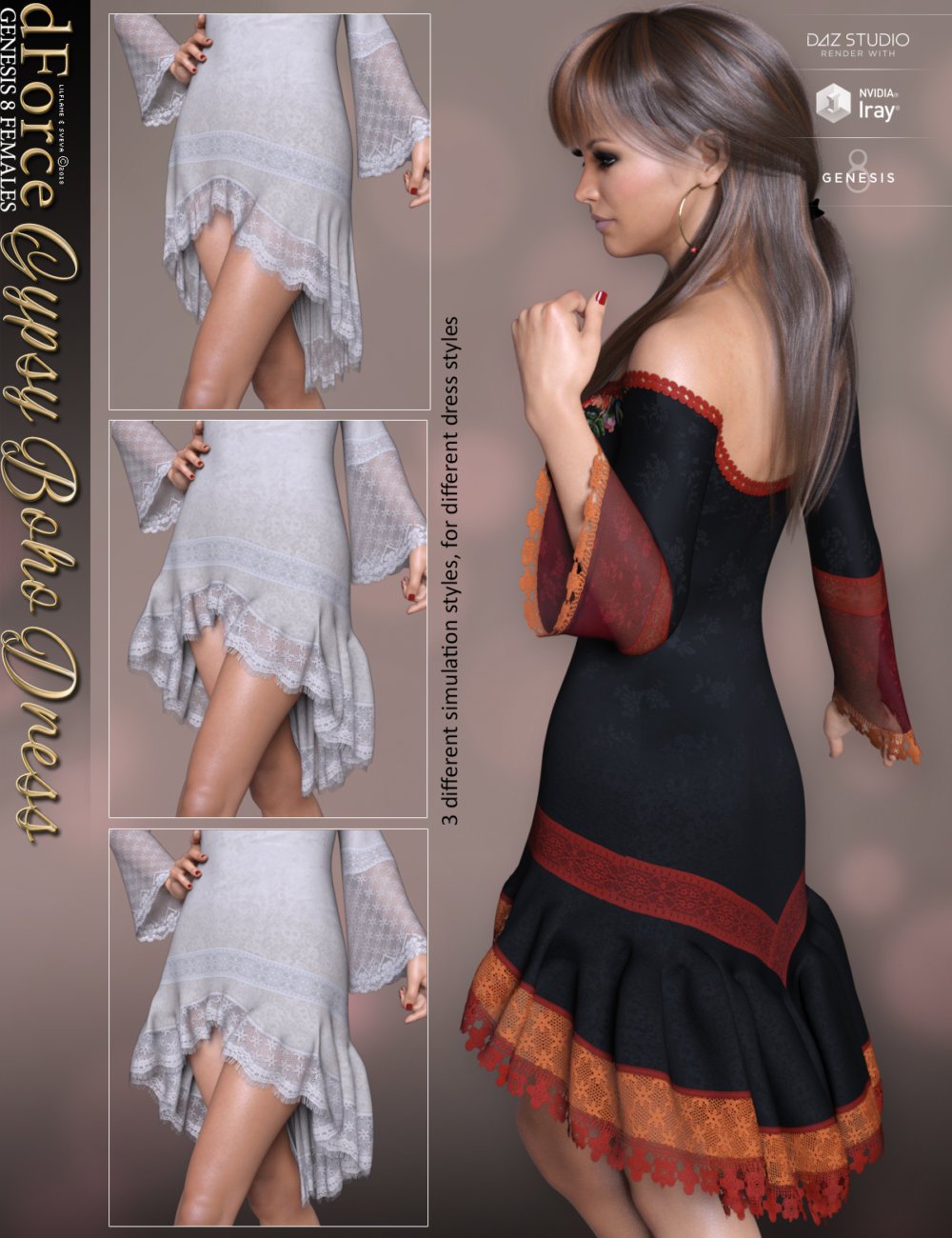 dForce Gyspy Boho Dress for Genesis 8 Females
