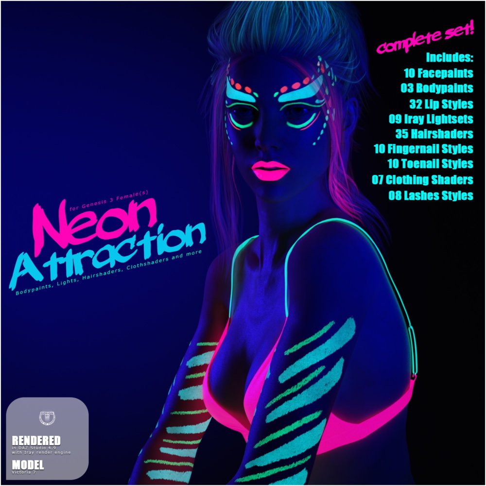 Neon Attraction: Bodypaints, Lights and Shaders for Genesis 3 Females