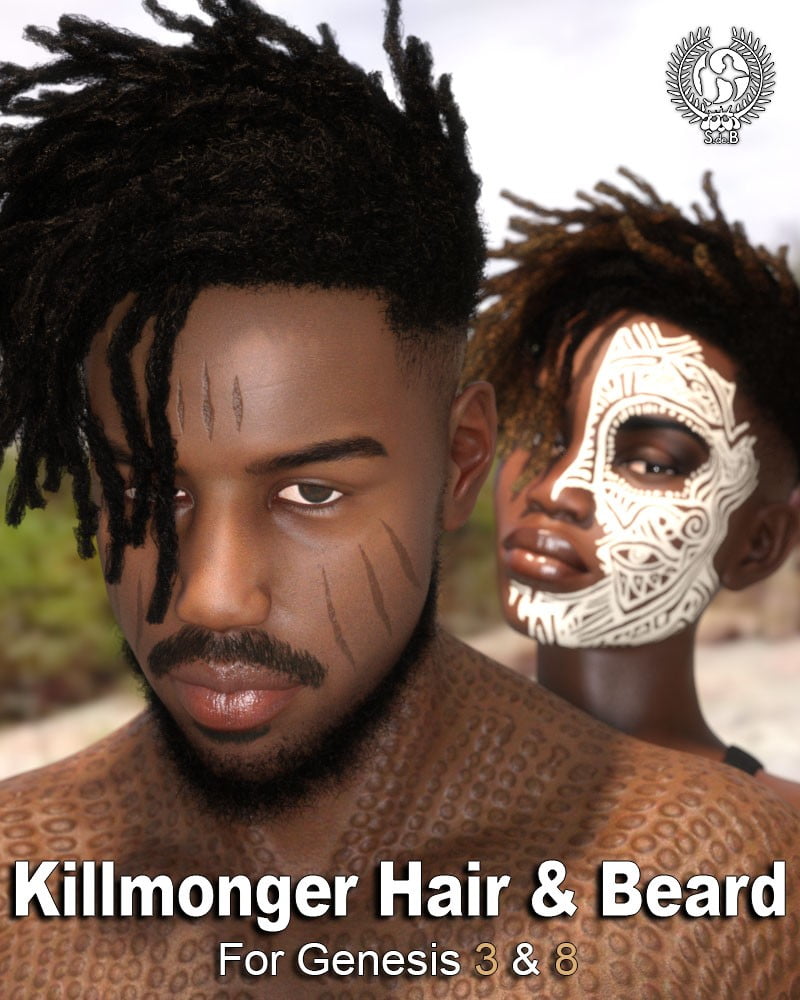 Killmonger Hair and Beard for Genesis 3 and 8