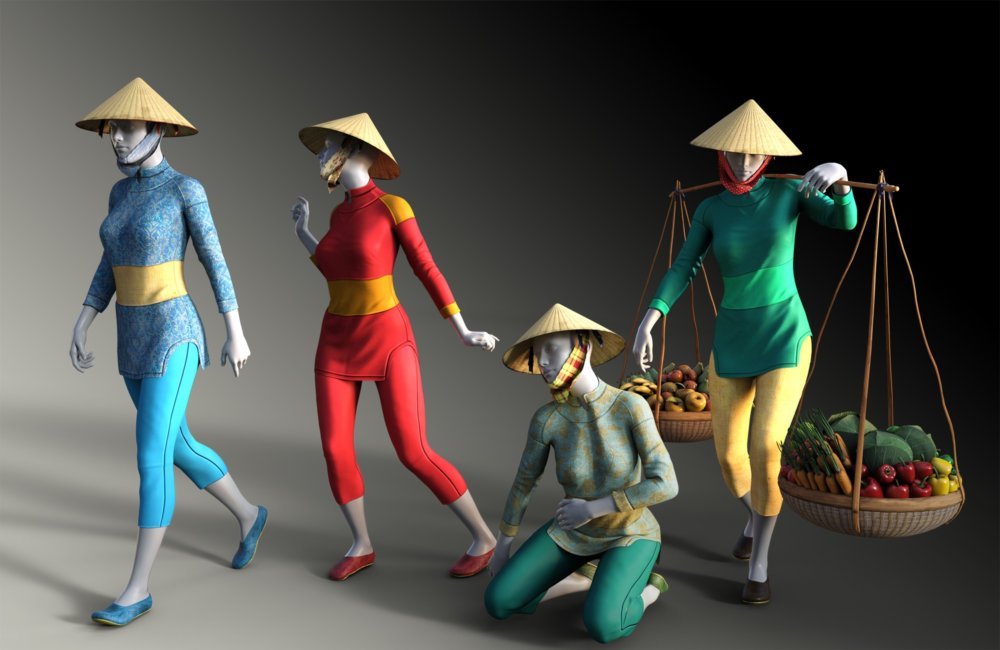 dForce Vietnamese Street Trader Outfit for Genesis 8 Female(s)
