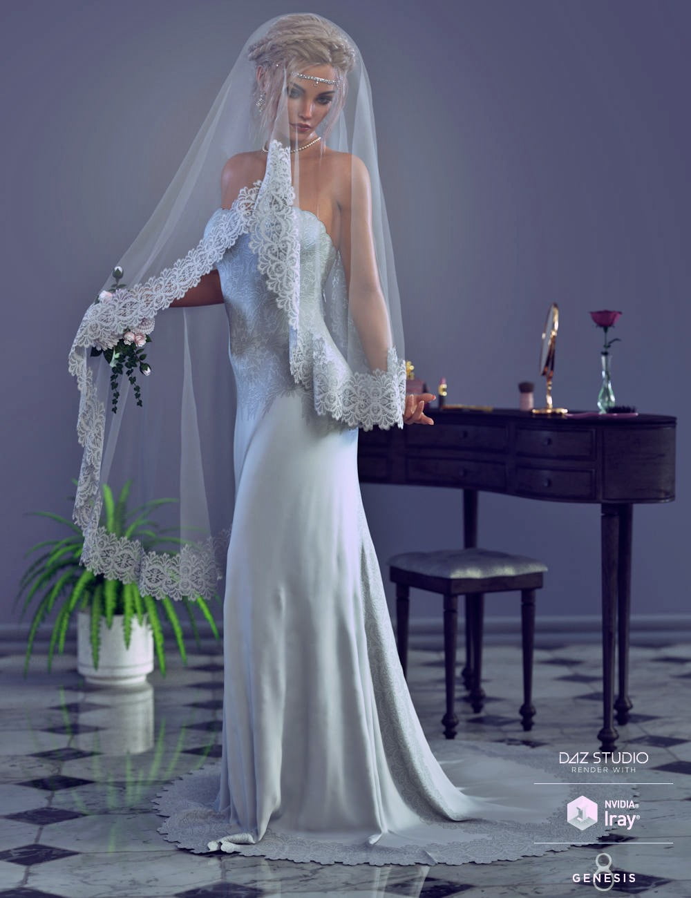 dForce White Wedding Outfit for Genesis 8 Female(s)