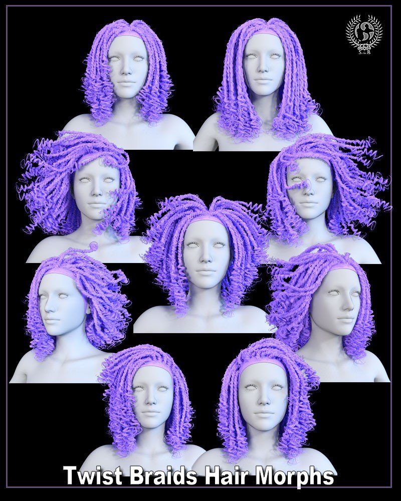 Twist Braids Hair for Genesis 3 and 8 Female(s)