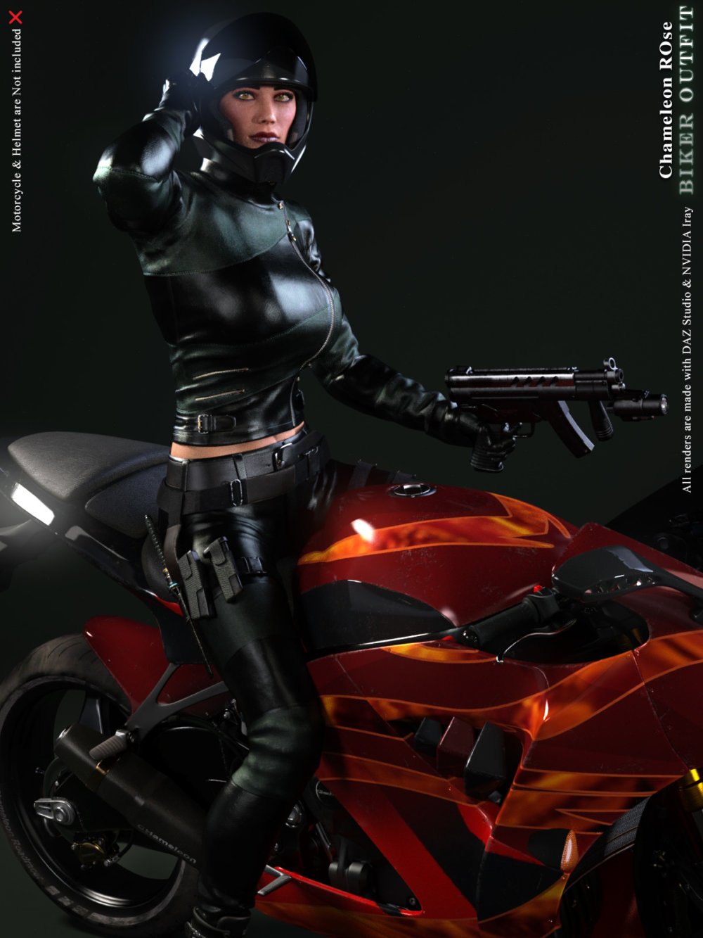 Chameleon ROse Biker Outfit for Chameleon ROse G8F