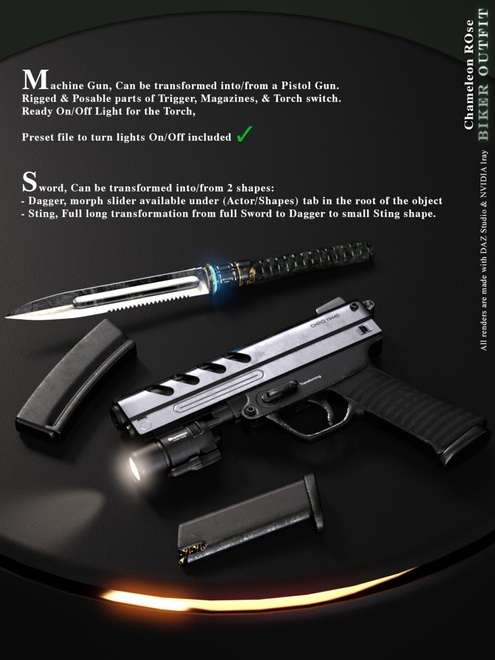 Chameleon ROse Biker Outfit for Chameleon ROse G3F