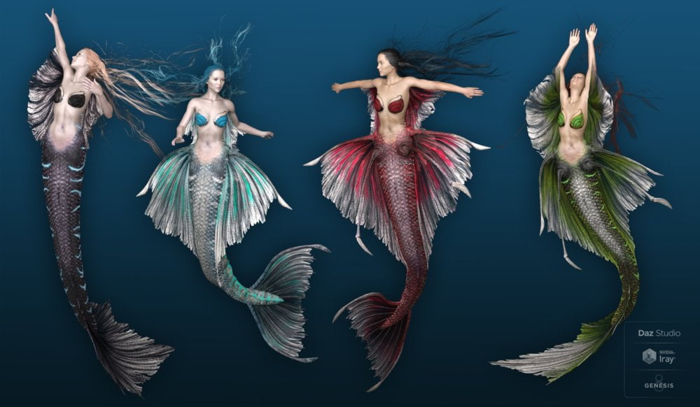 Aguja Mermaid for Genesis 8 Female Plus Mertail and Fins