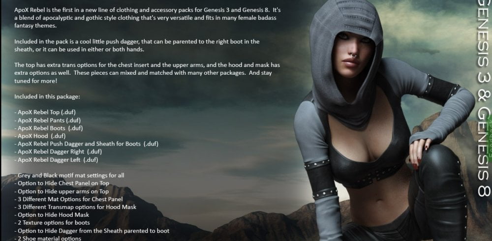 ApoX - Rebel for the Genesis 3 and Genesis 8 Females