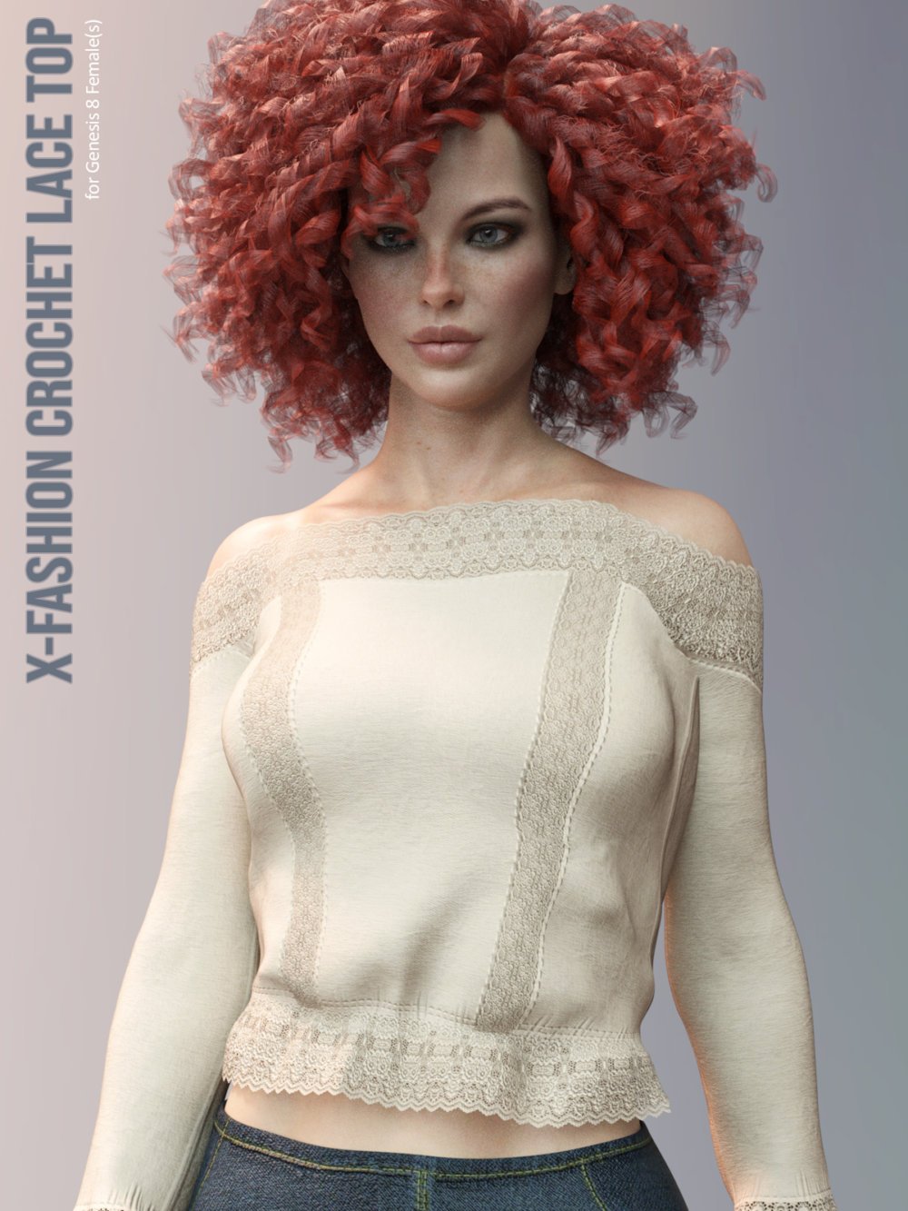 X-Fashion Crochet Lace Top for Genesis 8 Female(s)