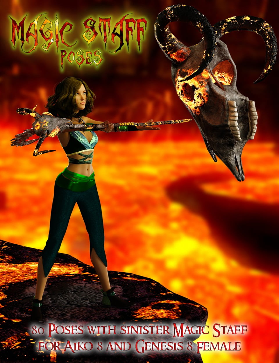 S3D Magic Staffs and Poses for Aiko 8 and Genesis 8 Female(s)