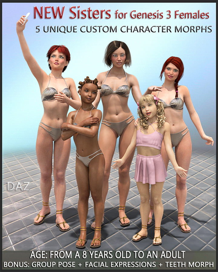 NEW Sisters for G3F - Full Custom Character Morphs