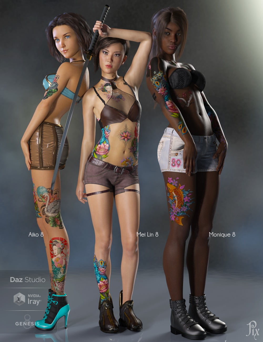 Asian SkinWorks L.I.E. Tattoos for Genesis 3 and 8 Female(s)