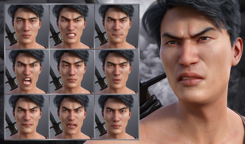 Faces of a Ninja - Expressions for Genesis 8 Male and Lee 8