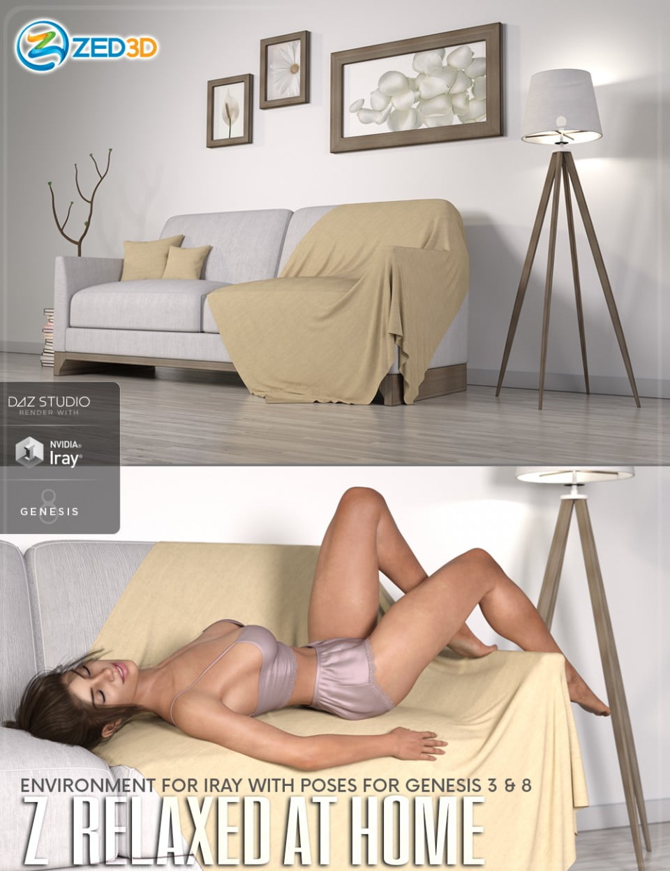 Z Relaxed at Home - Indoor Environment with Poses for Genesis 3 and 8