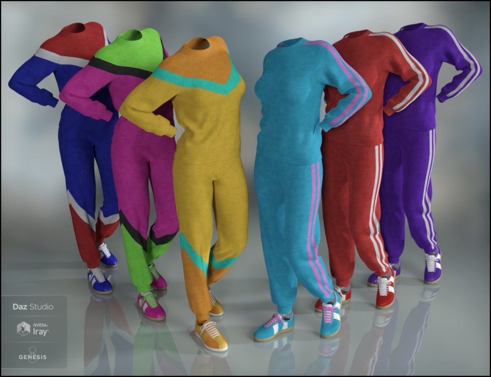 dForce Retro Sweatsuit for Genesis 8 Female(s) and Male(s)