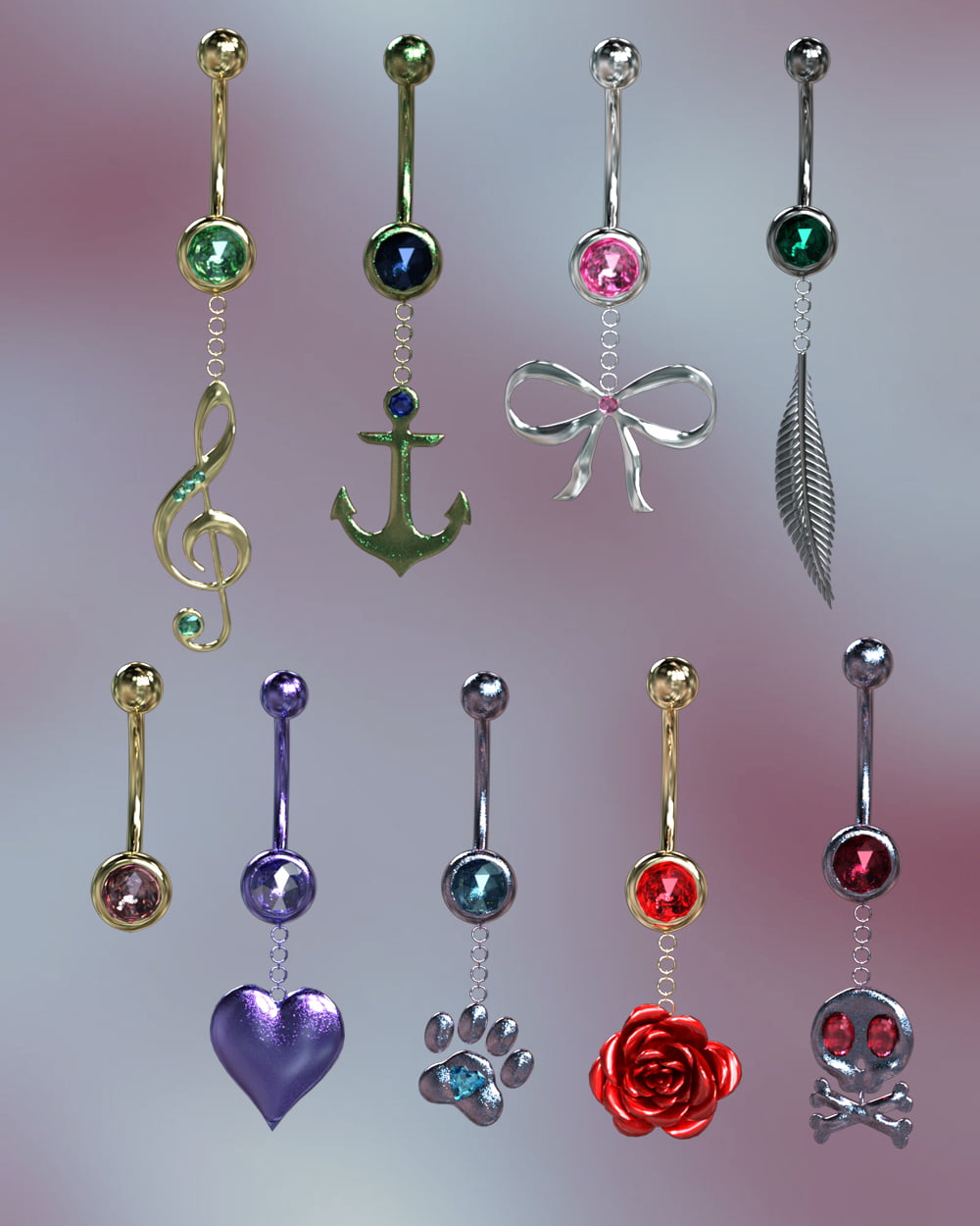 Twizted Belly Rings for Genesis 8 Females