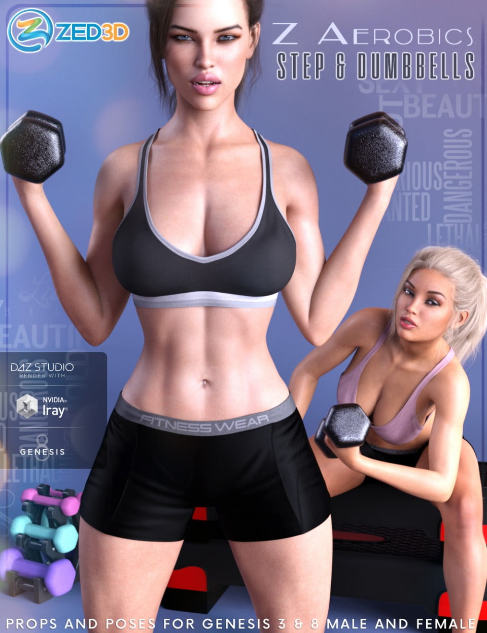 Z Aerobics Step & Dumbbells Props and Poses for Genesis 3 and 8