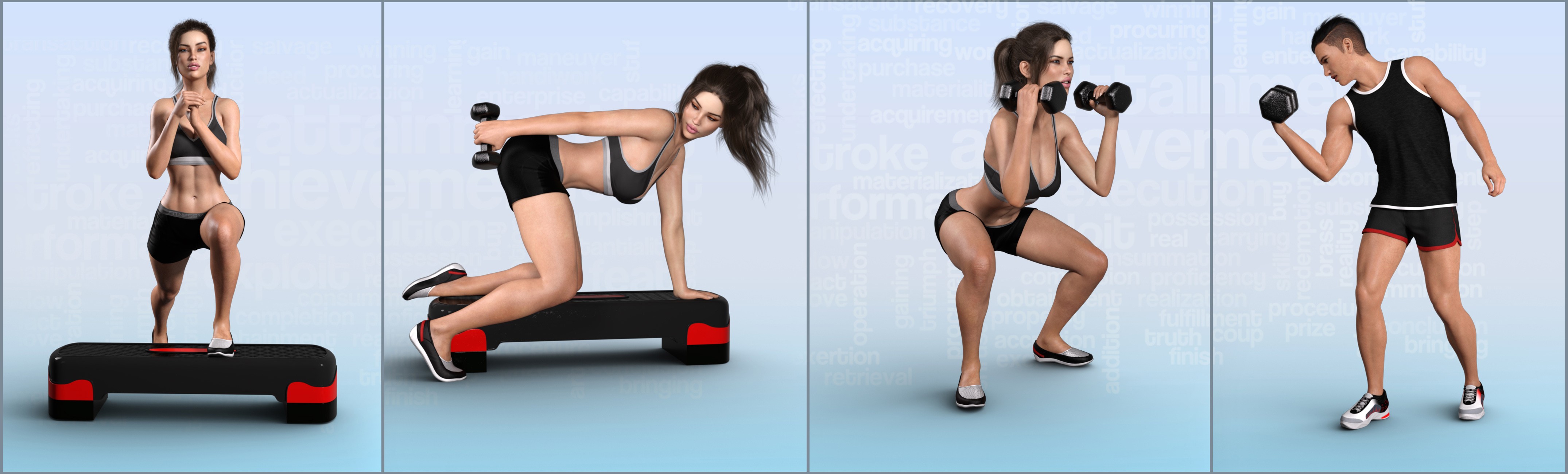 Z Aerobics Step & Dumbbells Props and Poses for Genesis 3 and 8