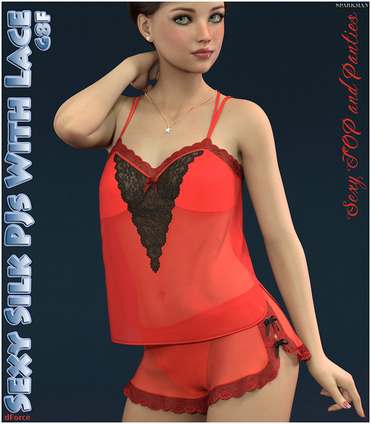 dForce Sexy Silk PJs With Lace for Genesis 8 Female
