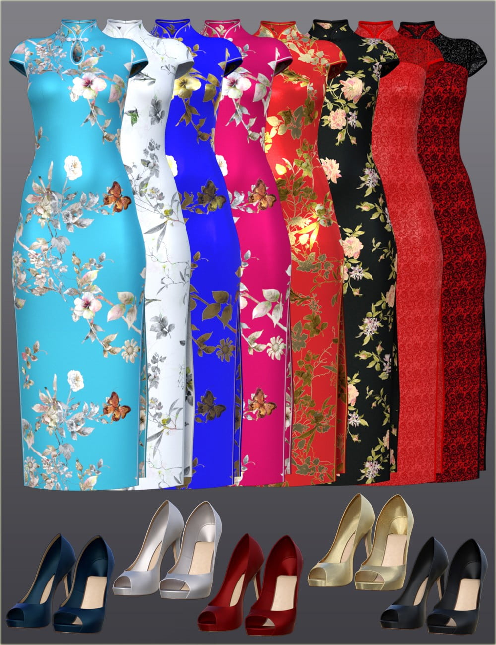 dForce H&C Long Qipao Dress for Genesis 8 Female(s)