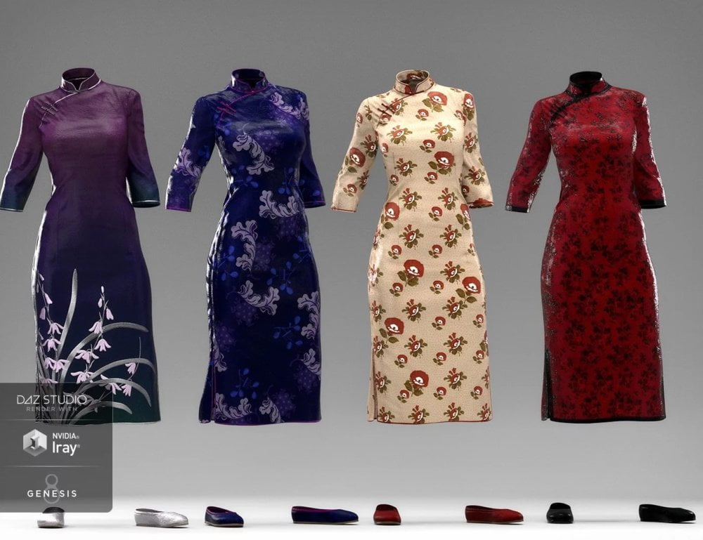 dForce Long Sleeve Cheongsam Textures