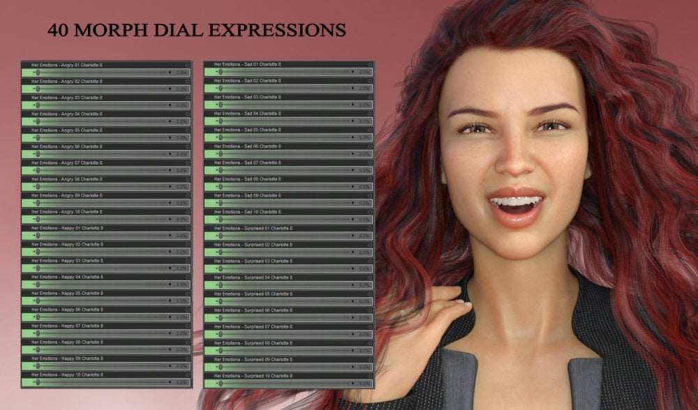 Her Emotions - Expressions for Genesis 8 Female(s) and Charlotte 8