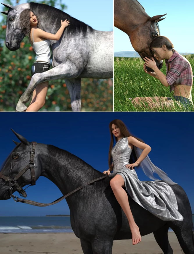 Horse and Rider Poses and Dress for Genesis 8
