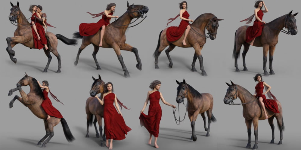 Horse and Rider Poses and Dress for Genesis 8