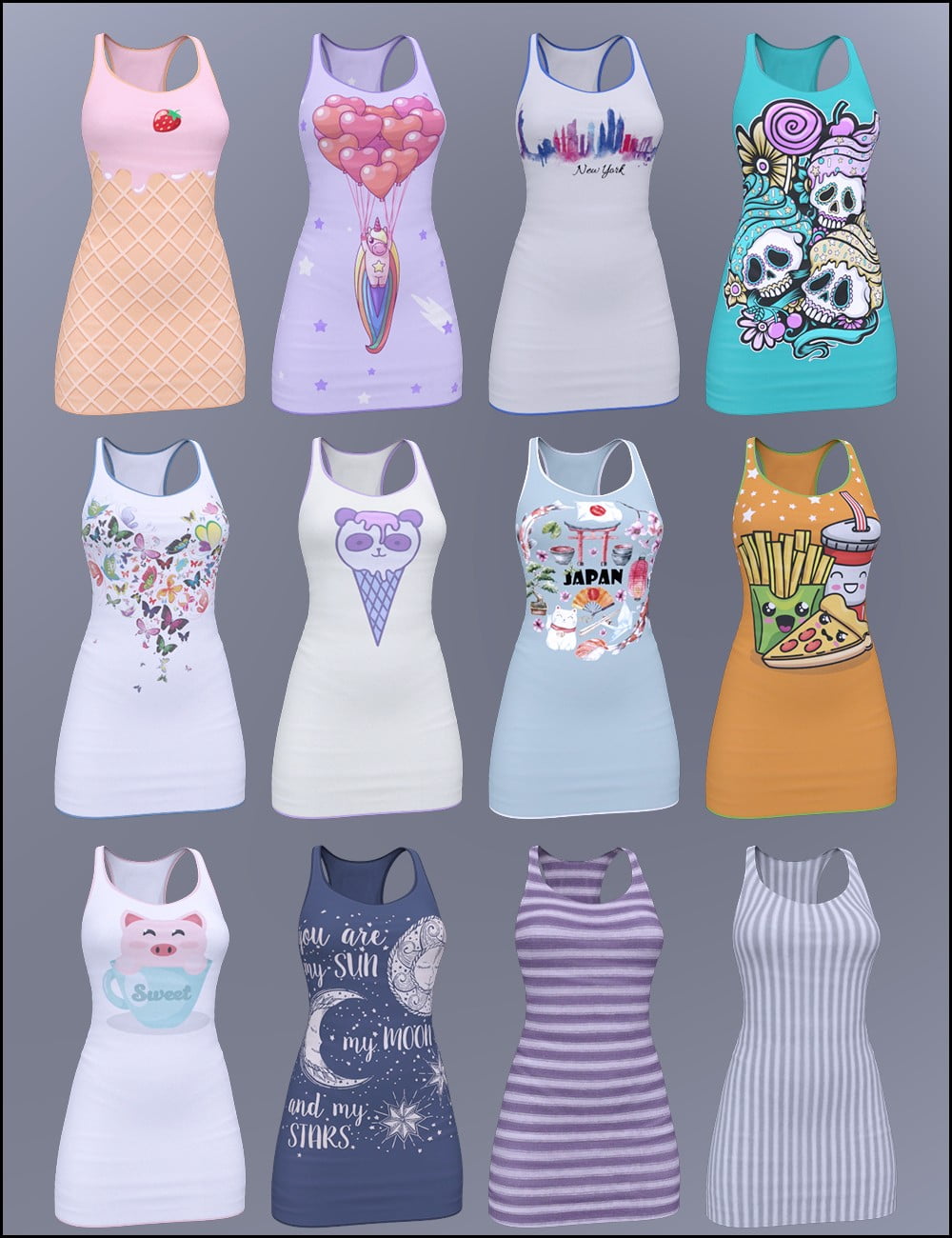 Kawaii Textures for dForce Tanked Dress