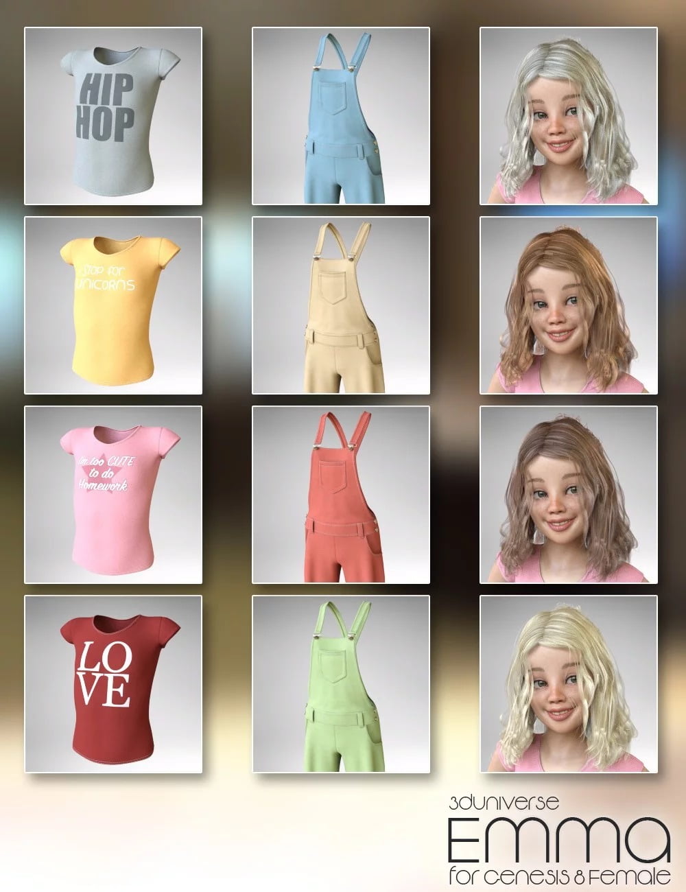 Emma Character, Hair, Clothing and Accessories for Genesis 8 Female(s)