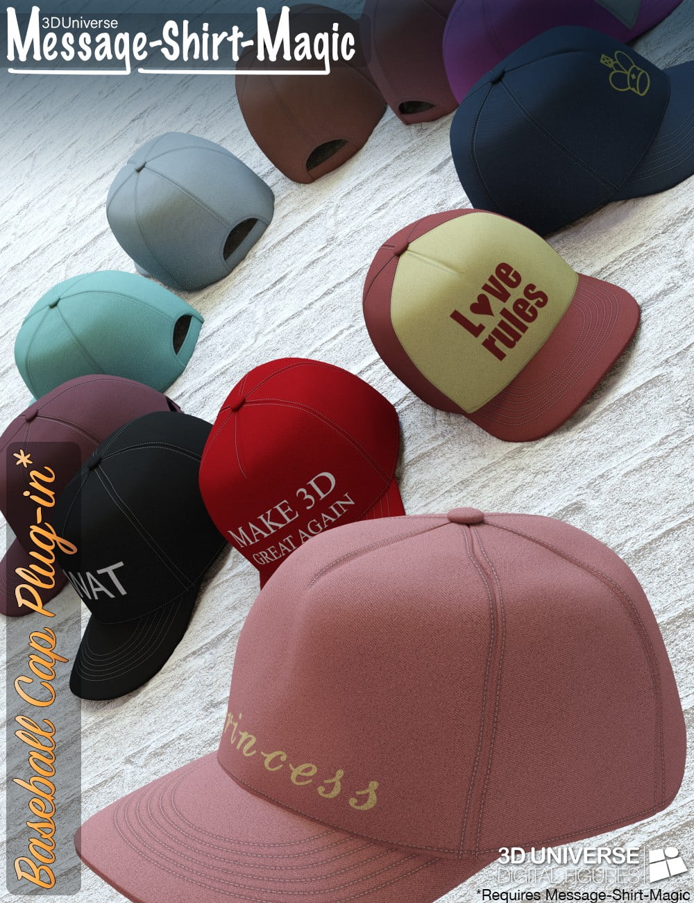 Message-Shirt-Magic Baseball Cap Plugin for Genesis 8 Female(s)