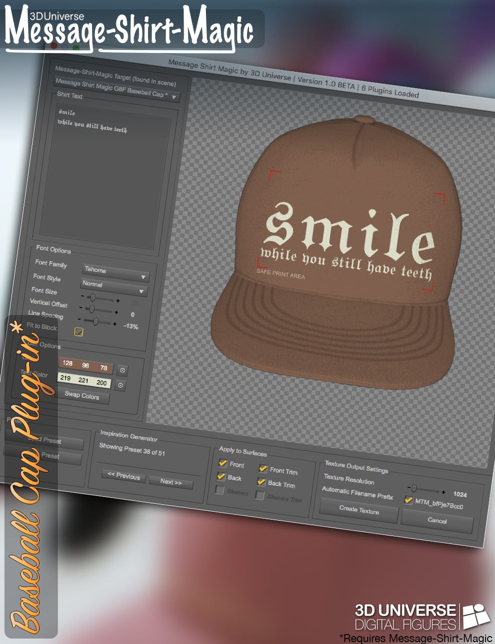 Message-Shirt-Magic Baseball Cap Plugin for Genesis 8 Female(s)