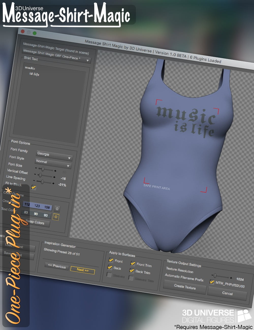 Message-Shirt-Magic One-Piece Plugin for Genesis 8 Female(s)