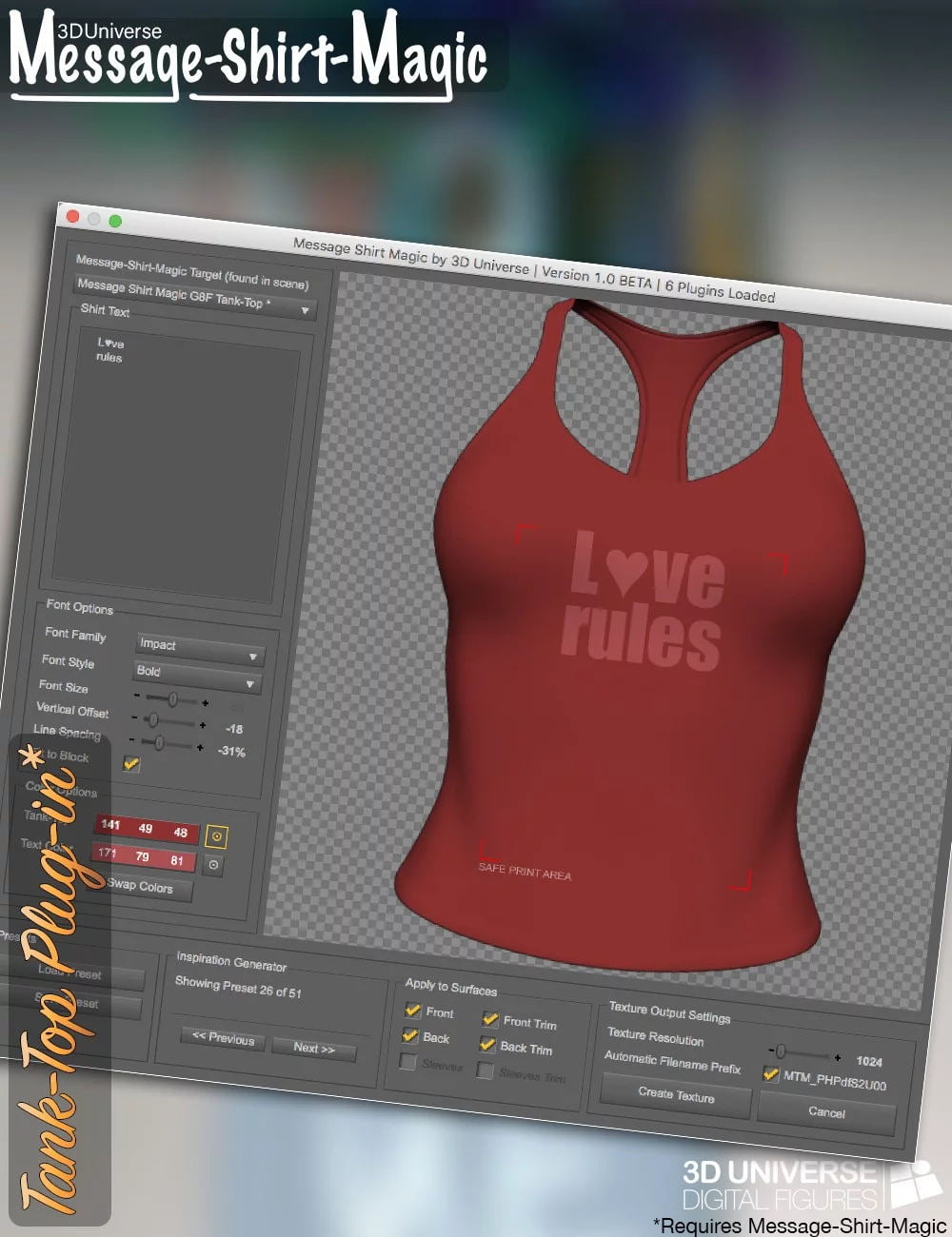 Message-Shirt-Magic Tank-Top Plugin for Genesis 8 Female(s)