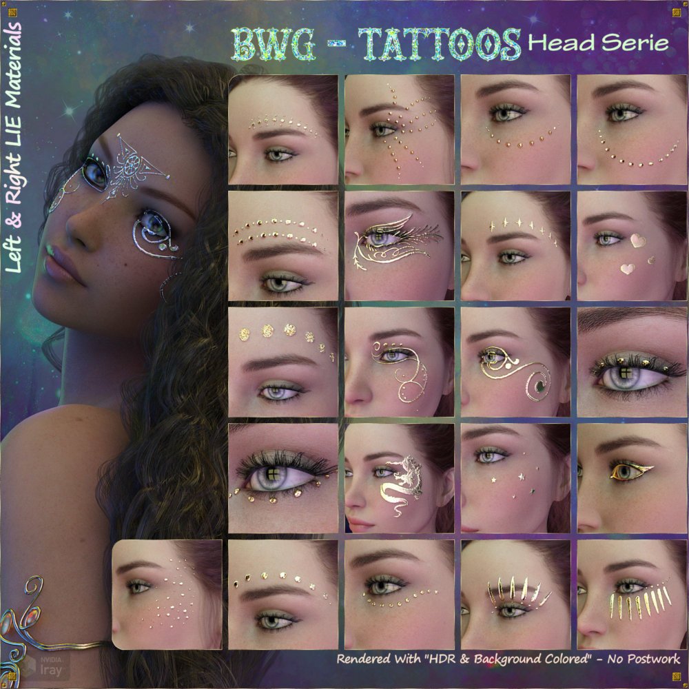 BWG - Tattoos, Head Serie for G3-G8 - DAZ Studio