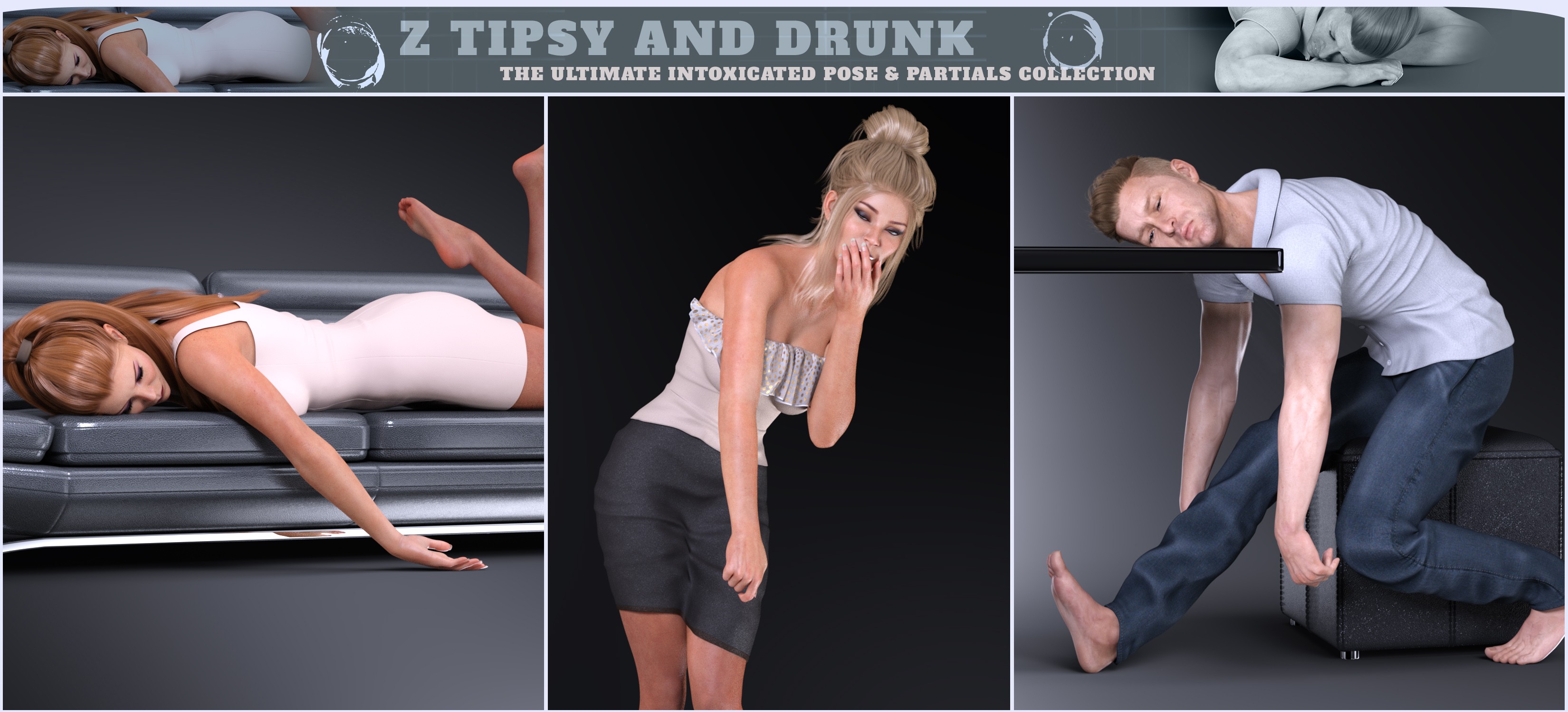Z Tipsy and Drunk Poses and Expressions for Genesis 3 and 8