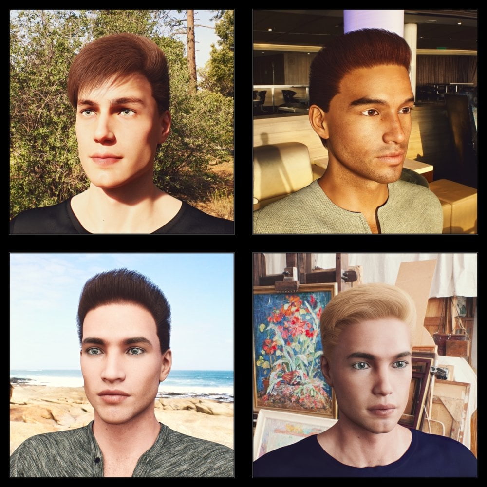 Four Stylings Hair For Genesis 8 Male