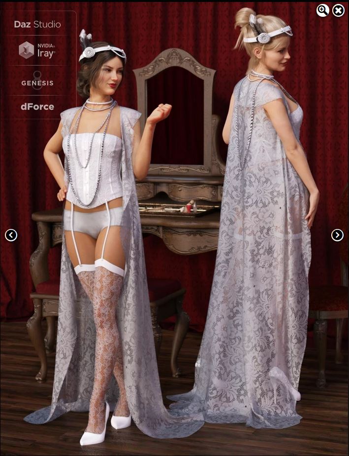 dForce 1920s Boudoir Outfit for Genesis 8 Female(s)