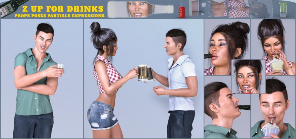 Z Up For Drinks Props and Poses for Genesis 8