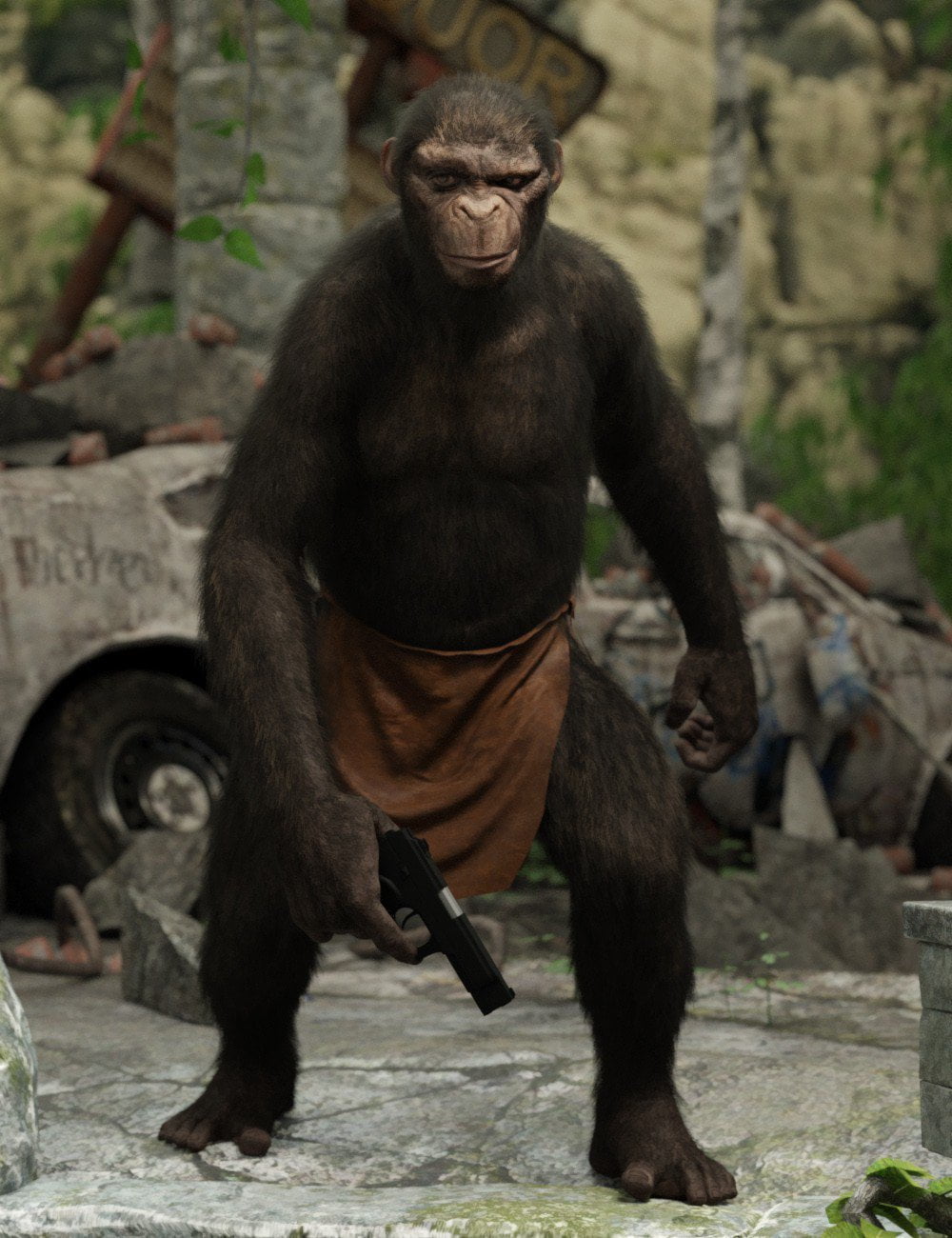 Ape World Chimp with dForce Hair for Genesis 8 Male