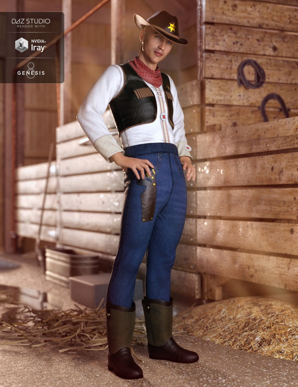 dForce Cowboy Costume for Genesis 8 Male(s)