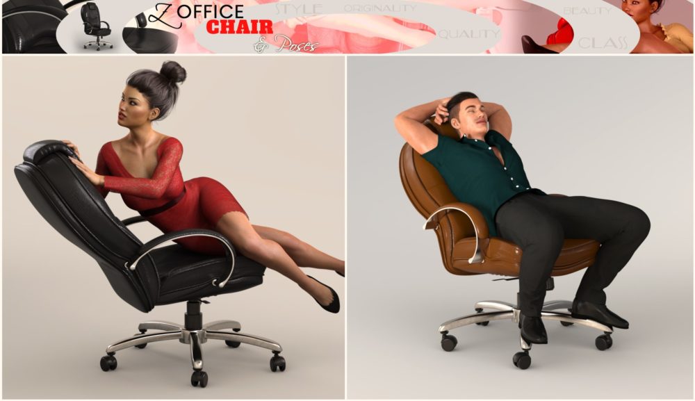 Z Morphing Leather Office Chair & Poses for Genesis 3 and 8