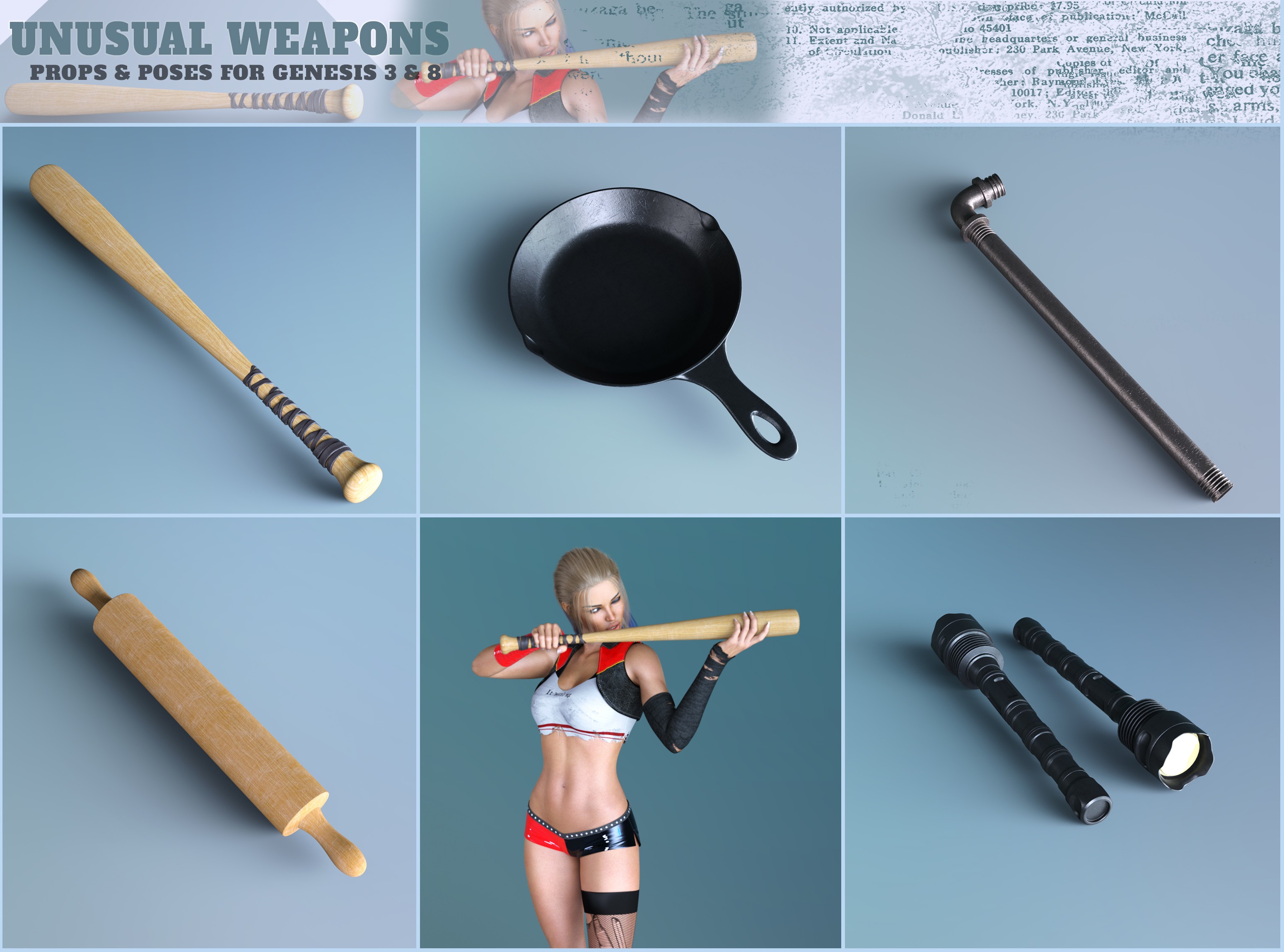 Z Unusual Weapons and Poses with Partials for Genesis 3 and 8