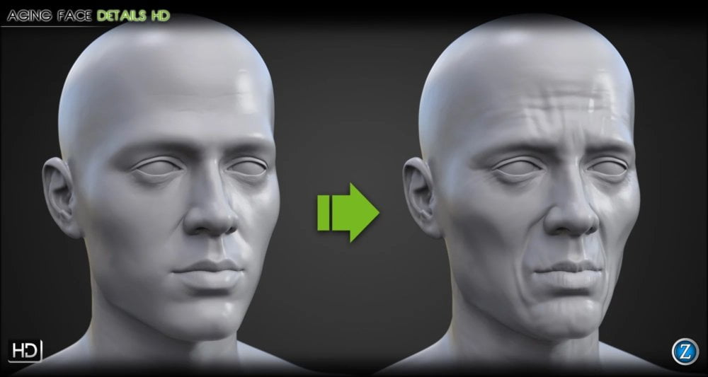 Aging Face Details HD for Genesis 3 and 8 Male(s)