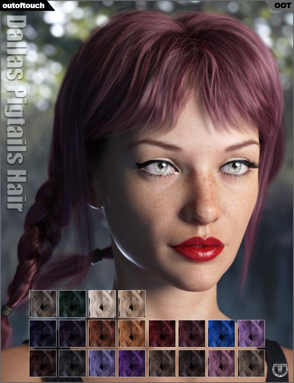 Dallas Pigtails Hair for Genesis 3 and 8 Female