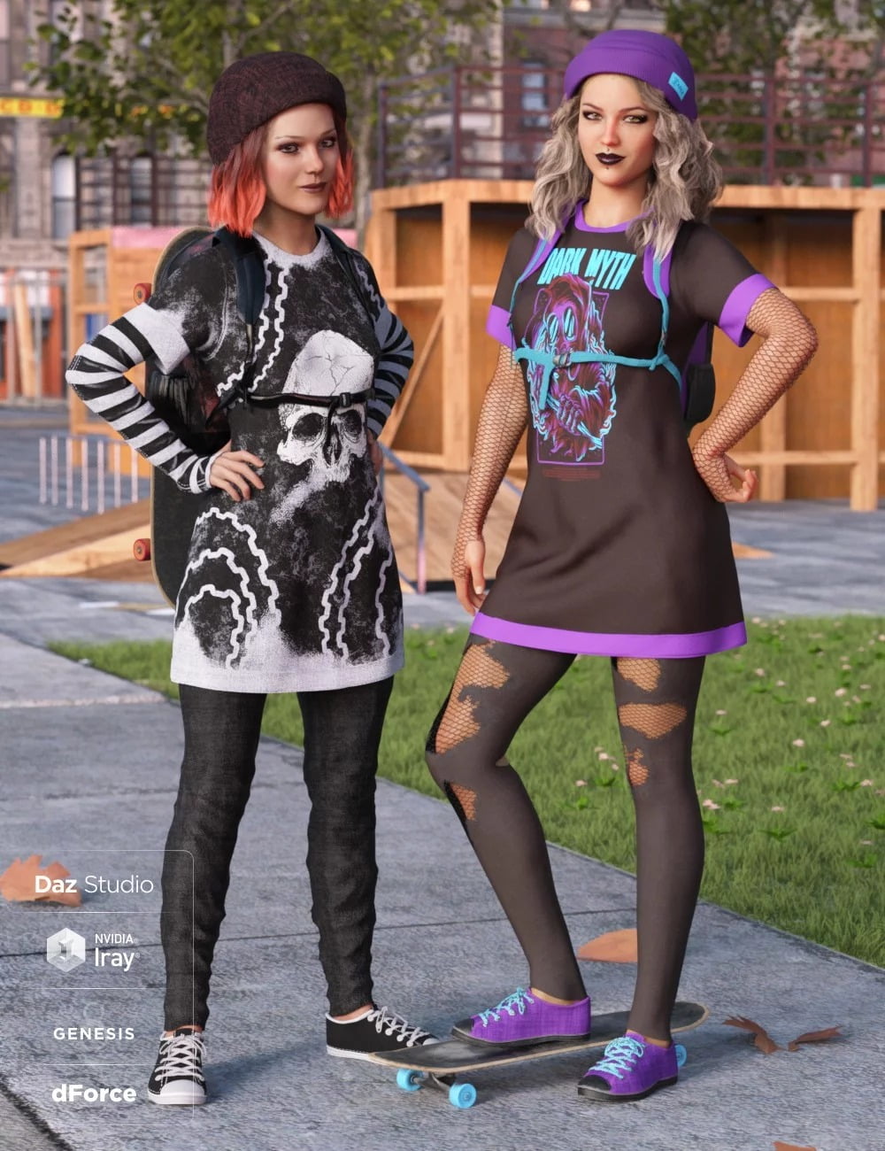 dForce Skate Punk with Skateboard for Genesis 8 Female(s)