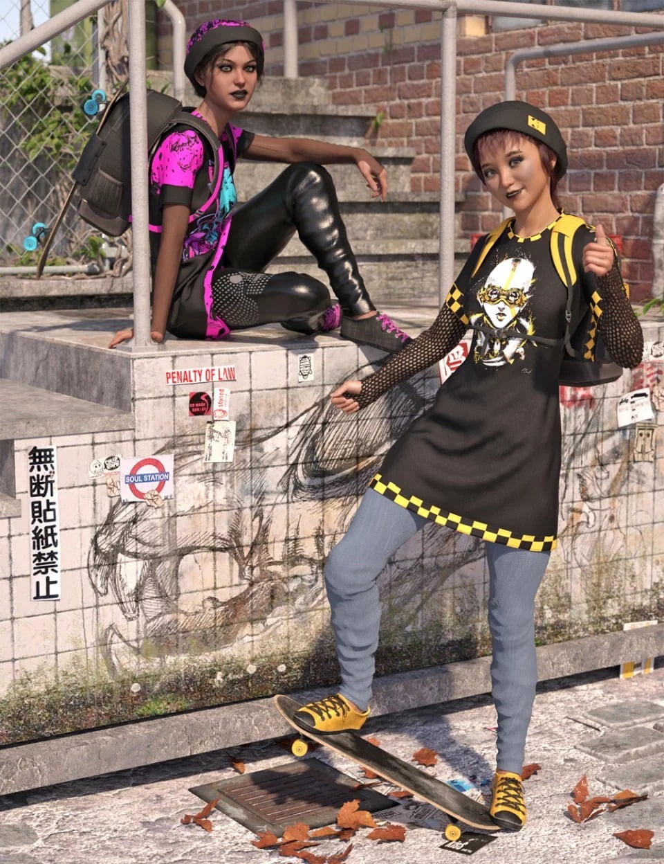 dForce Skate Punk with Skateboard Textures