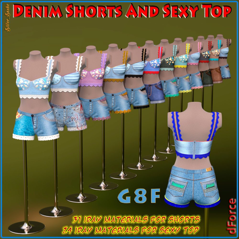dForce Denim Shorts And Sexy Top for Genesis 8 Female