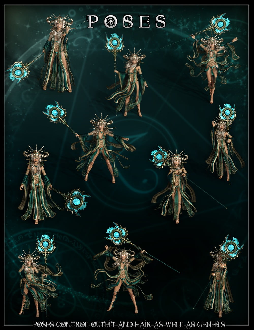 dForce Mistress Malefica Outfit for Genesis 8 Female(s) with Poses and Scepter