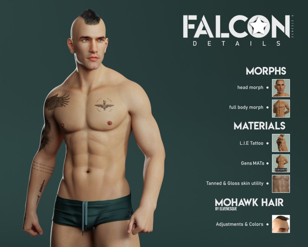 Falcon Character and Hair for Genesis 8 Male
